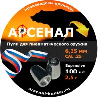 Пули для пневматики 6,35 мм, экспансивные, вес 2,5 г, 100 шт